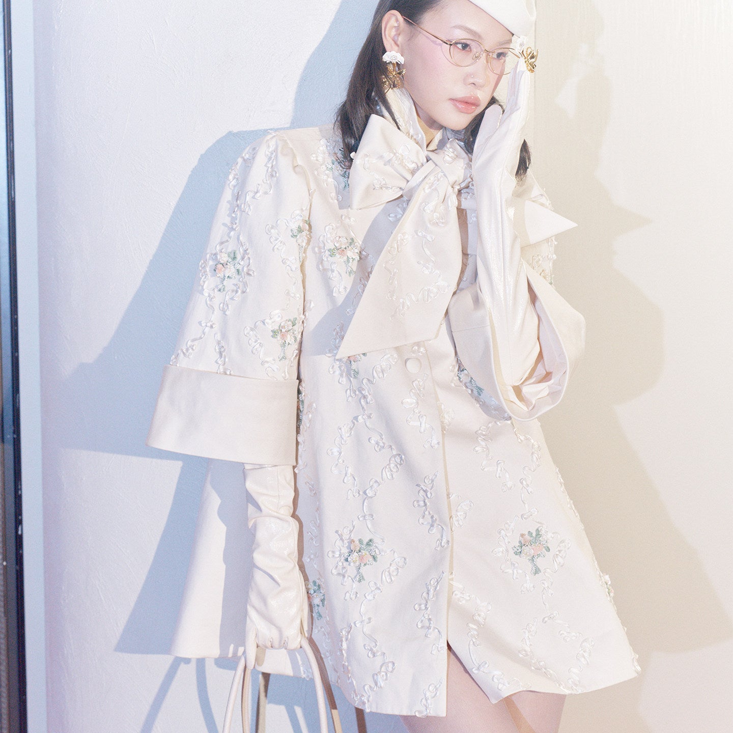 FAME Embroidered Long Coat, Loose A-Line Silhouette Top - HAKEEM