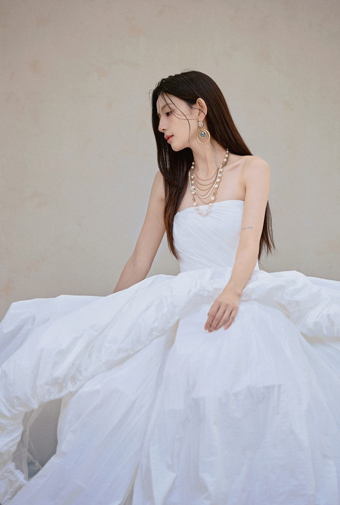 DOLLY Elegant White Tube Top Long Puffy High Waist Wedding Dress-GRACE  (V)