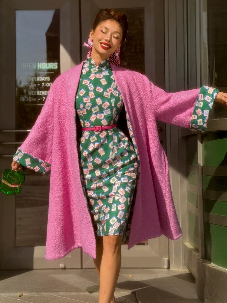 le palais vintage Hong Kong pink , green silhouette A-line jacket-SHEA.
