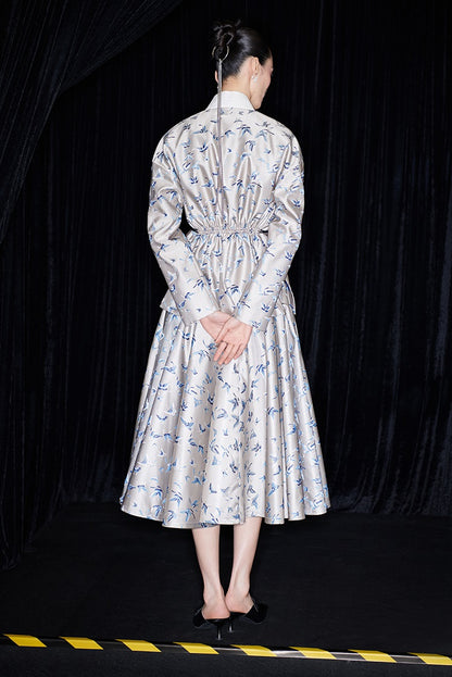 M essential Mackay designer butterfly dance jacquard blue vine and butterfly coat - WEST.