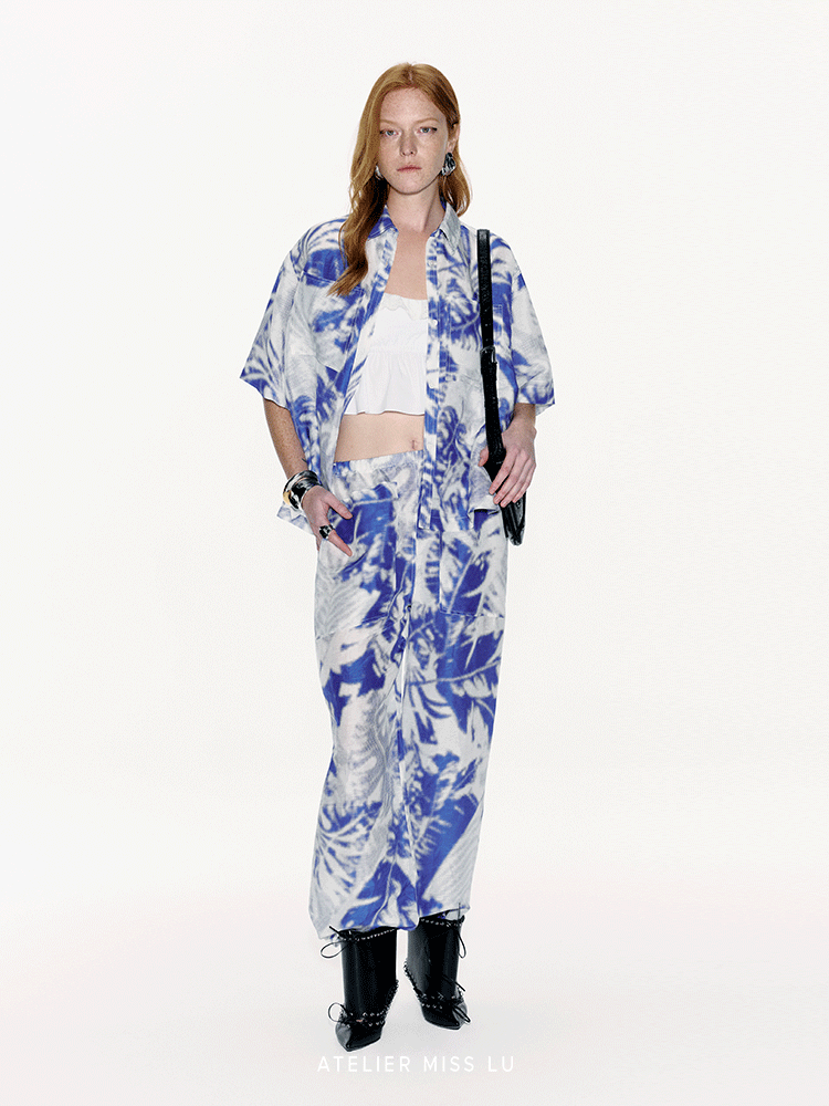 ATELIER MISS LU Printed Mulberry Silk And Linen-blend Top - LEVIIN.