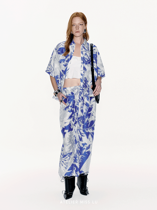 ATELIER MISS LU Printed Mulberry Silk And Linen-blend Top - LEVIIN.