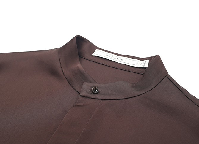 ZHUCHONGYUN Dragon Pattern Embroidery Lace-up Collar Shirt--AKEMI.