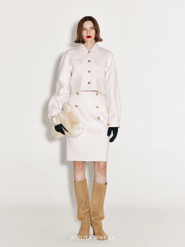 ATELIER MISS LU Fall/Winter cut-out double-breasted wool tweed skirt - DORCAS