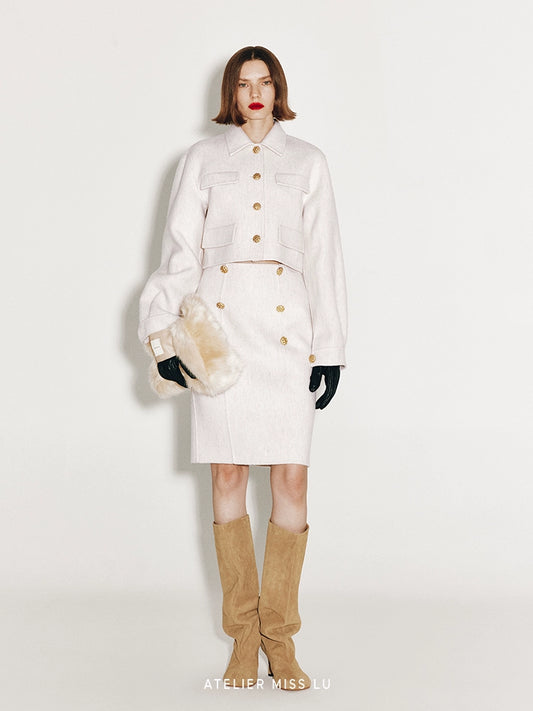 ATELIER MISS LU Fall/Winter cut-out double-breasted wool tweed skirt - DORCAS