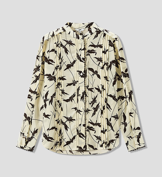 COMME MOI Lu Yan Designer's new women's printed mulberry silk stand-up collar long-sleeved shirt - DESTINY.