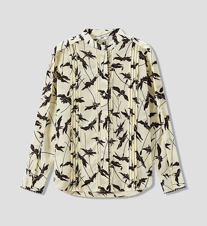 COMME MOI Lu Yan Designer's new women's printed mulberry silk stand-up collar long-sleeved shirt - DESTINY.