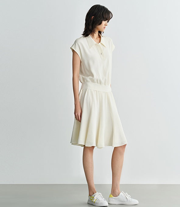 COMME MOI  women's lapel cover sleeve mulberry silk dress - DAVID.