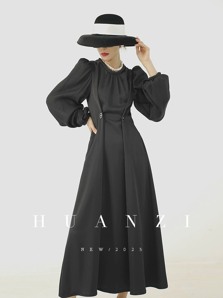 Huanzi French balloon sleeve long-sleeved dress  - Imie