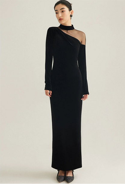 GOUDIN velvet light luxury banquet party evening black Vintage dress-NEVA.
