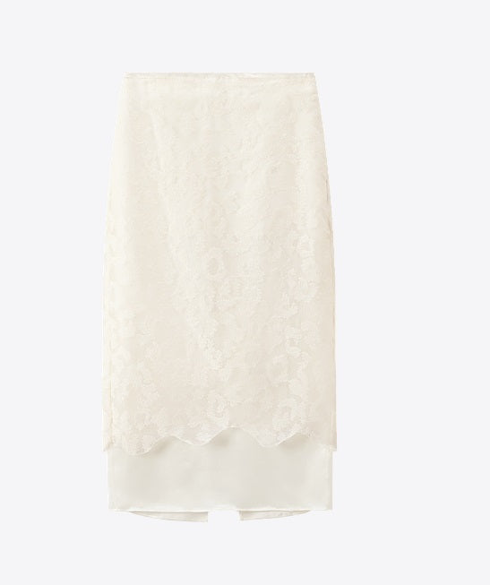 COMME MOI  silk embroidered white skirt - ABBA.