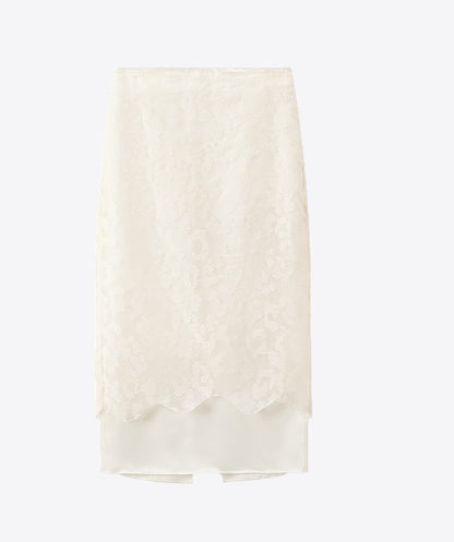 COMME MOI  silk embroidered white skirt - ABBA.