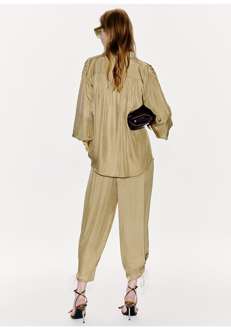 ATELIER MISS LU Embellishment Cinched Acetate Tapered Pants - LEE.