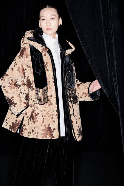 M essential Mackay drop-off jacquard crochet-embroidered hooded puffer jacket - all apere.