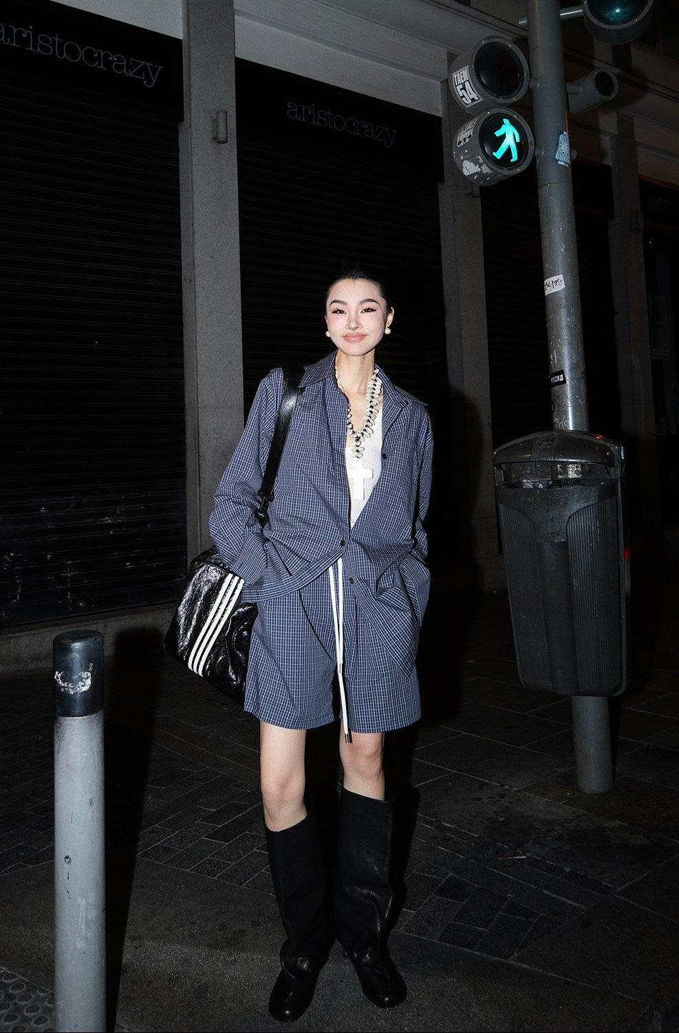 MEI SANGUAN Blue Plaid Shirt & Shorts Suit - ISABELLA