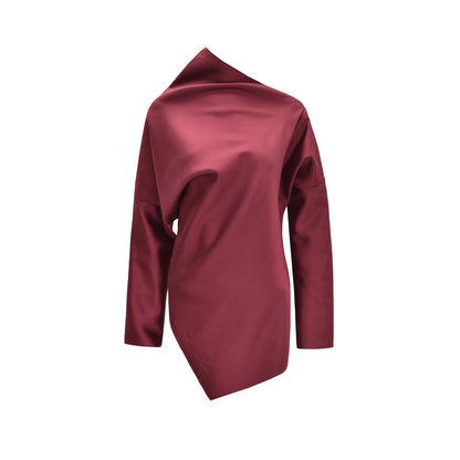 M ESSENTIAL Designer brand silk wool asymmetrical long-sleeved top - HIGH