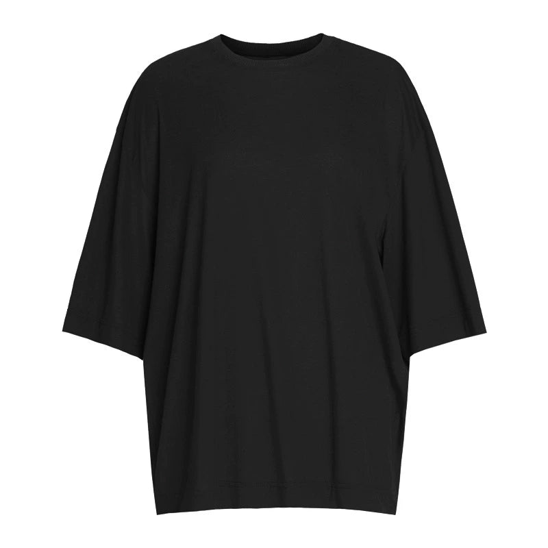 ZHUCHONGYUN black minimalist crew neck loose mid-sleeve top-IEJI.