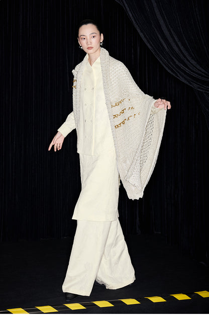 M essential Mackay designer Jin Rao knitted twisted beaded style cape - stat.