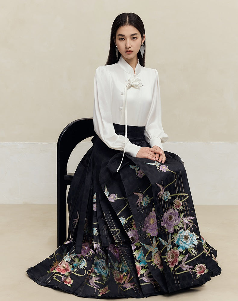 HECO 100% polyester Yarn-Dyed Hanfu Horse Face red black Skirt Woman - proud.