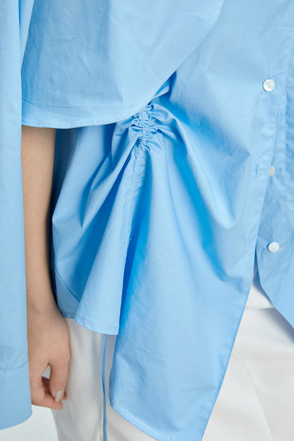 TINY IN  two irregular drawstrings waist cinching blue white shirts-DANTE