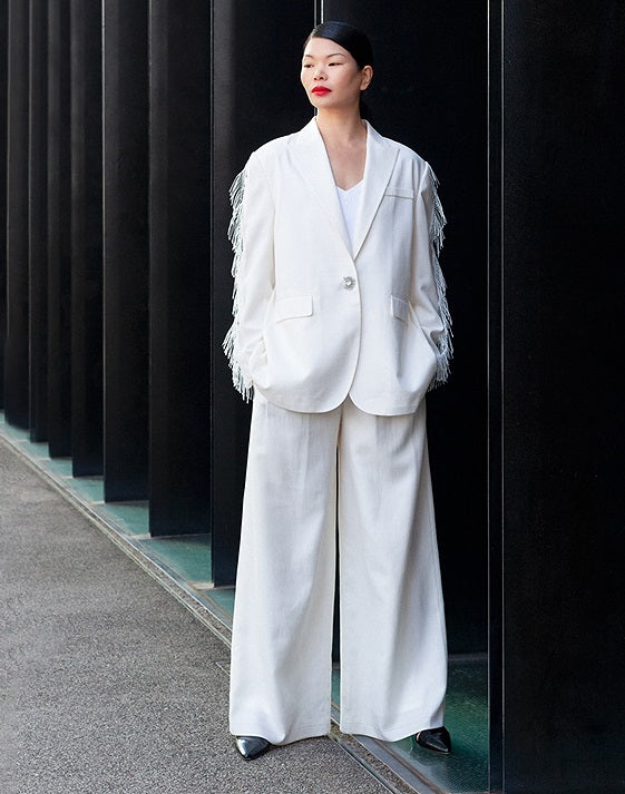 COMME MOI Lu Yan designer new women's triacetate white wide-leg pants - PROUD.