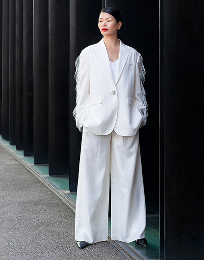 COMME MOI Lu Yan designer new women's triacetate white wide-leg pants - PROUD.