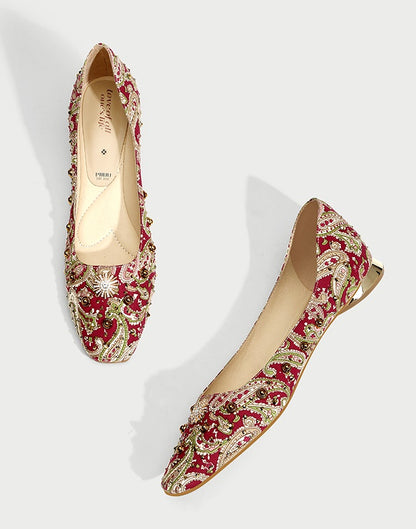 Pjjuu Red Flat Xiuhe Wedding Dress Dual-purpose Toast Shoes- AMANDA