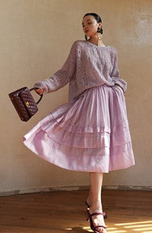 LE VENT&TES AILES French romantic luxury full midi summer skirt -RINA