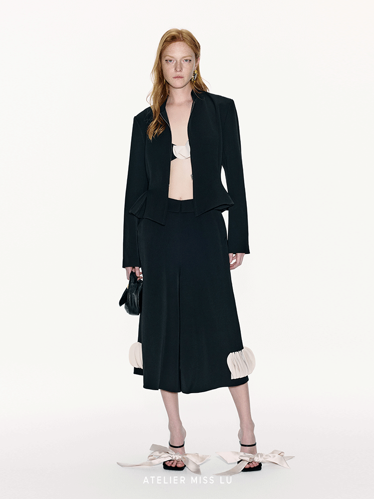 ATELIER MISS LU Silhouette Three-dimensional Hem Cinched Waist Zip-up Jacket - WORLD.