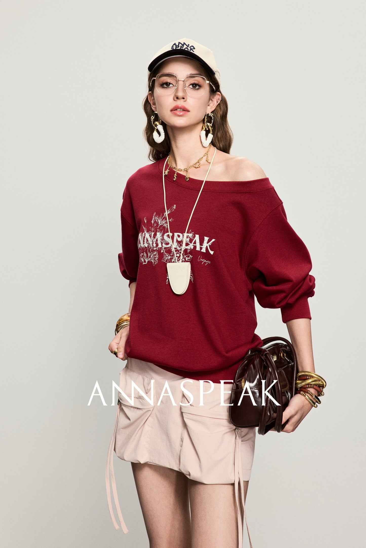 ANNASPEAK crew neck mottled distressed printed sweatshirt-PAMP.