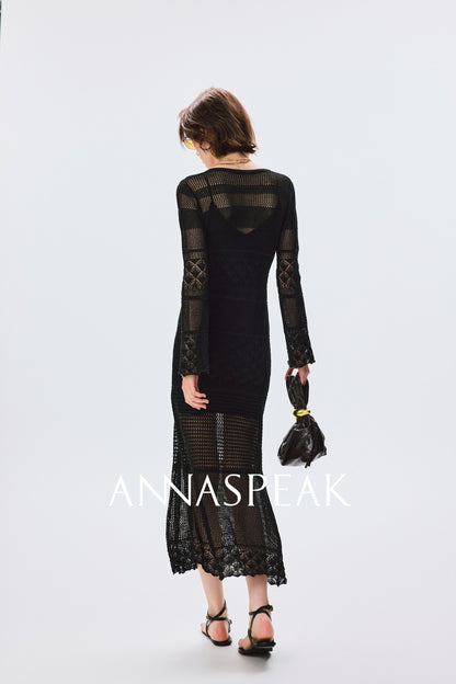 ANNASPEAK Fringe Lace-up Slim Knit Dress- CHACHA.
