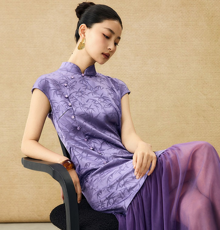 HECO Chinese Modified Diagonal Stand-up Collar Cheongsam ress- OWEN.