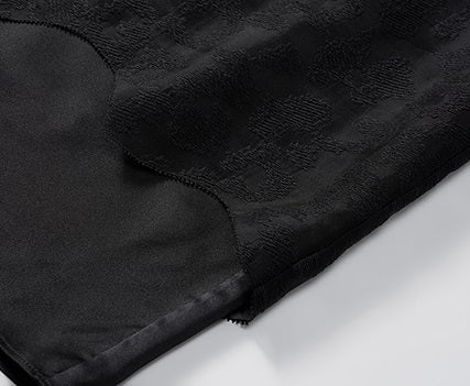 COMME MOI silk embroidered black slit midi skirt - LONDON.