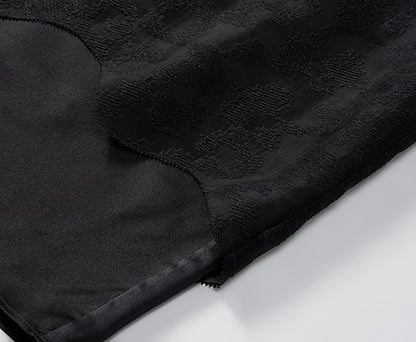 COMME MOI silk embroidered black slit midi skirt - LONDON.