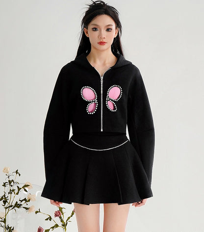 CHECOCRE Stubble Butterfly Cut-out High-waisted Pleated Two-piece Suit Set - OFFEND.