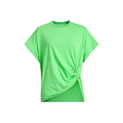 ZHUCHONGYUN wide-shouldered pleated waist slim crewneck top-CAMEL.