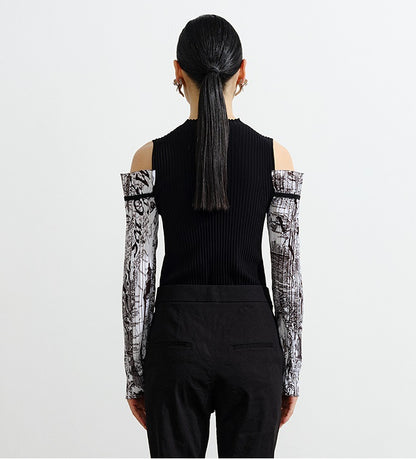 COMME MOI Lu Yan designer new women's off-the-shoulder printed sleeve shirt - DEAR .