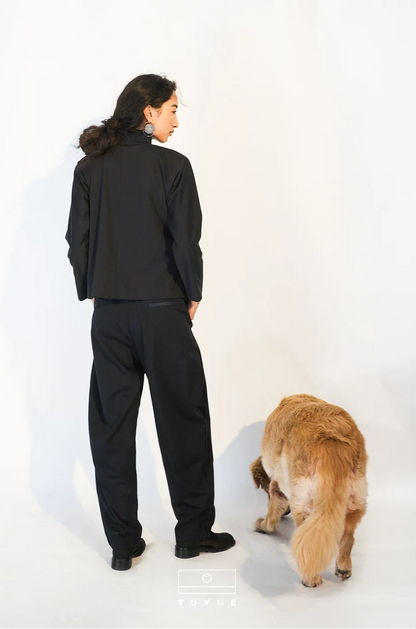 TUYUE stand-up collar ancient cut slim corsage decoration cropped autumn and winter top- LENA