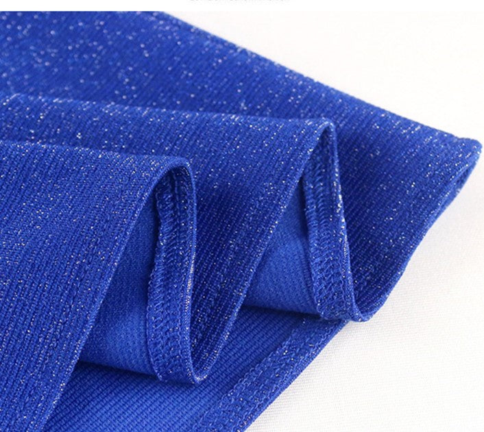 DOLLY Elegant Blue Retro Style Ruffled Off Shoulder Long Slim Fit Slit Dinner Dress-CHITA