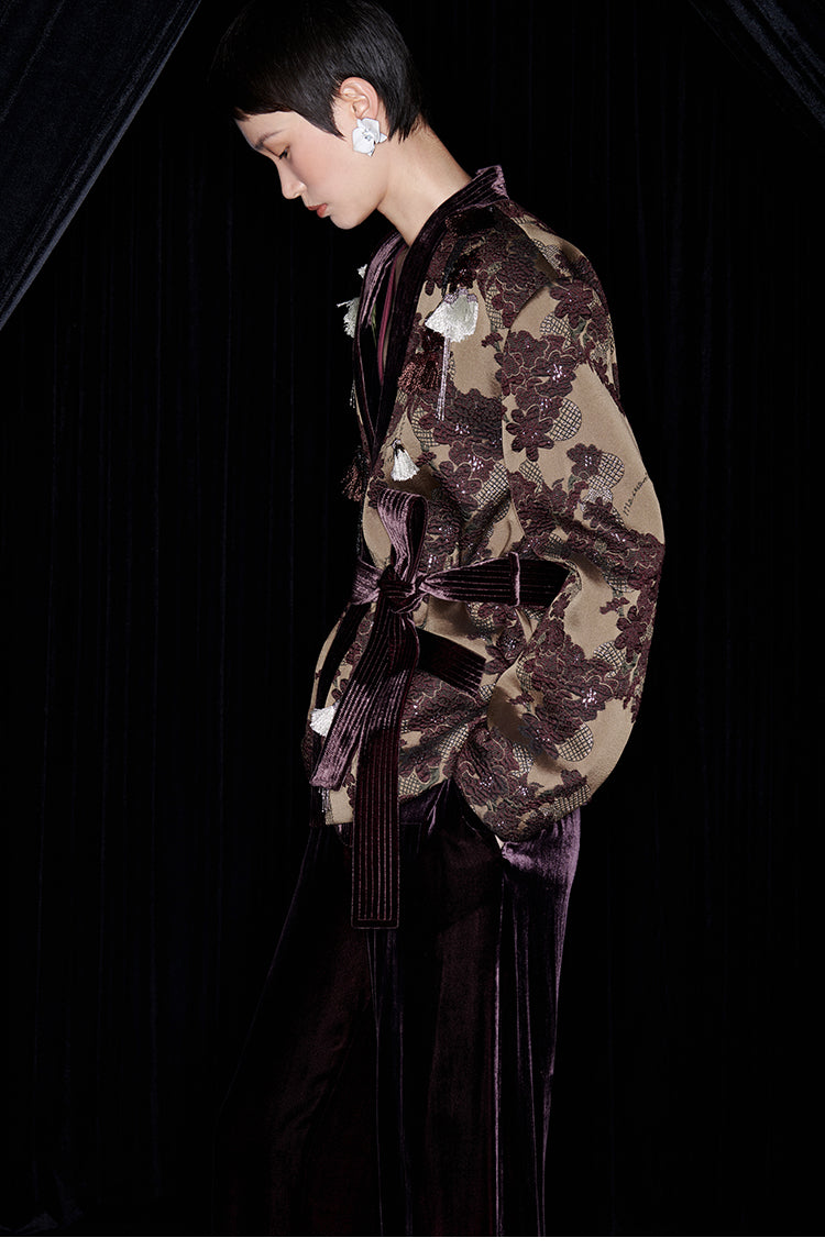 M essential Mackay designer brown tassel beaded broad-shouldered Jacket top - Soliy.