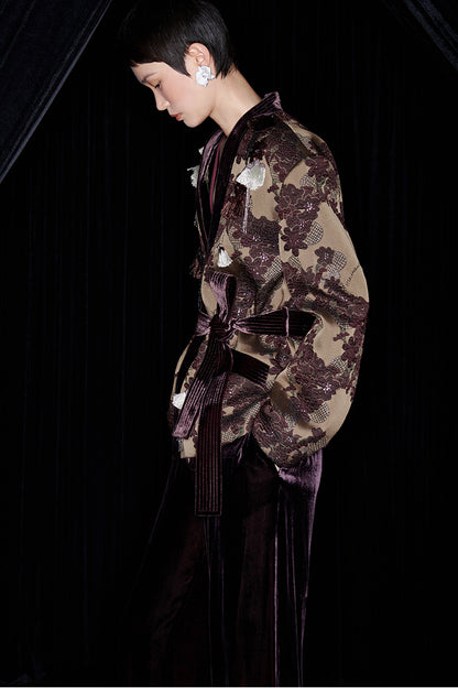 M essential Mackay designer brown tassel beaded broad-shouldered Jacket top - Soliy.