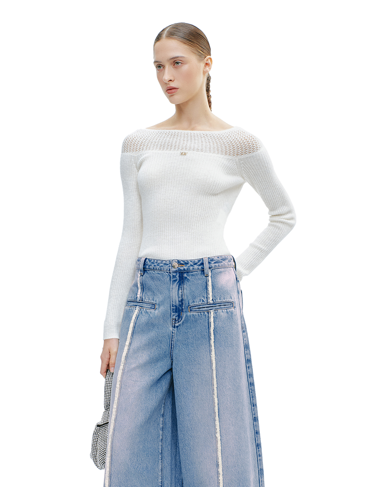 YES BY YESIR crocheted one-line collar knitted pullover - PLEASURE.