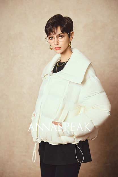 ANNASPEAK Lightweight Wool Collar Short Down Jacket-PANP.