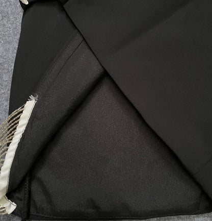 DOLLY Elegant White/Black V-Neck Mesh Long Puff Sleeve Slim Fit Dress-HAN