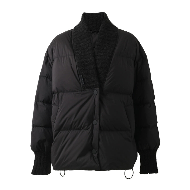 ZHUCHONGYUN black ribbed collar short puffer jacket-FULLBUSTER.
