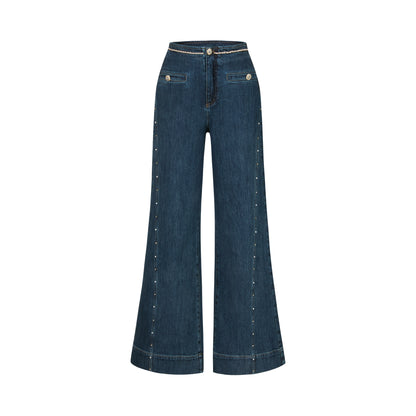 CHICHY retro Hong Kong style dark blue denim wide-leg trouser vest suit -PHARREL