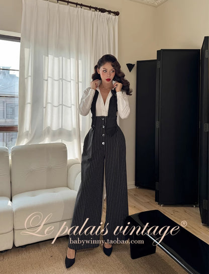 Le Palais Vintage Original languid sexy off-the-shoulder slim white shirt-BEA.