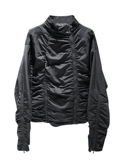 ANNAKIKI black zipper split function pleated jacket for women-HINA