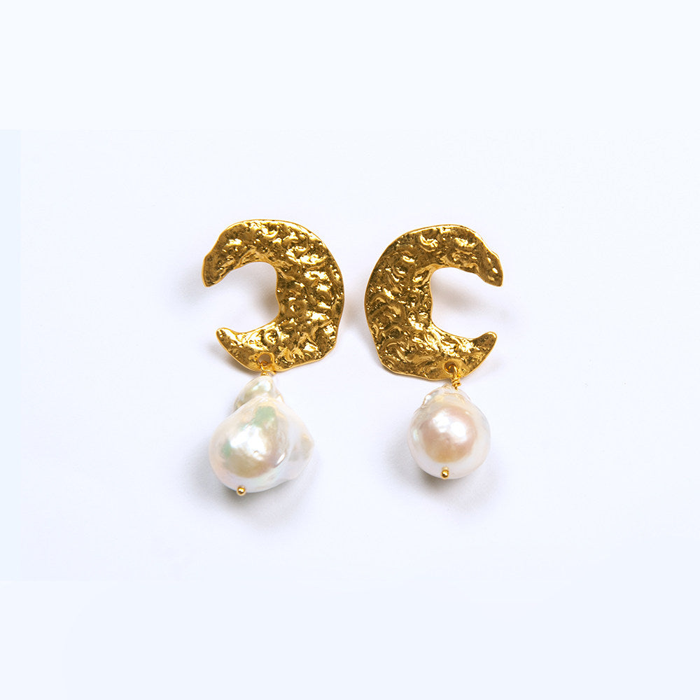 TUYUE brass gold-plated handmade baroque pearl earrings- JUNG.