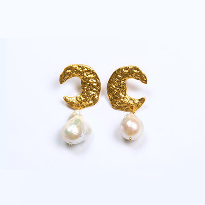 TUYUE brass gold-plated handmade baroque pearl earrings- JUNG.